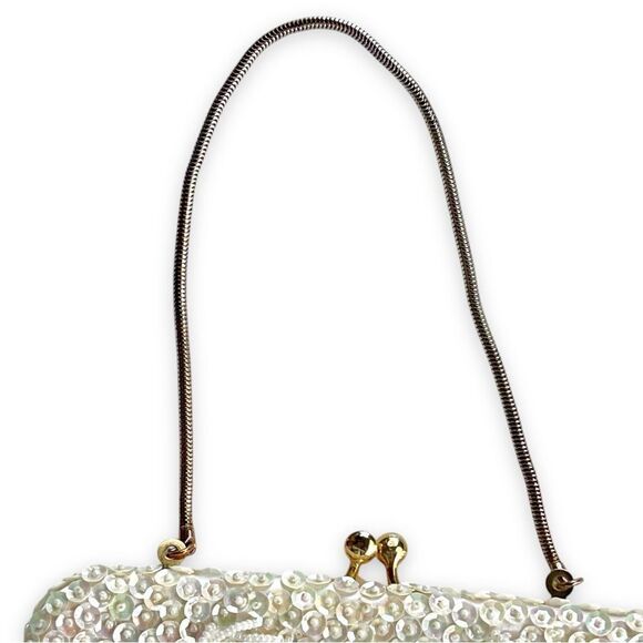 Vintage Opalescent Sequin Seed Bead Kisslock Snake Chain Evening Frame Purse - Picture 8 of 16